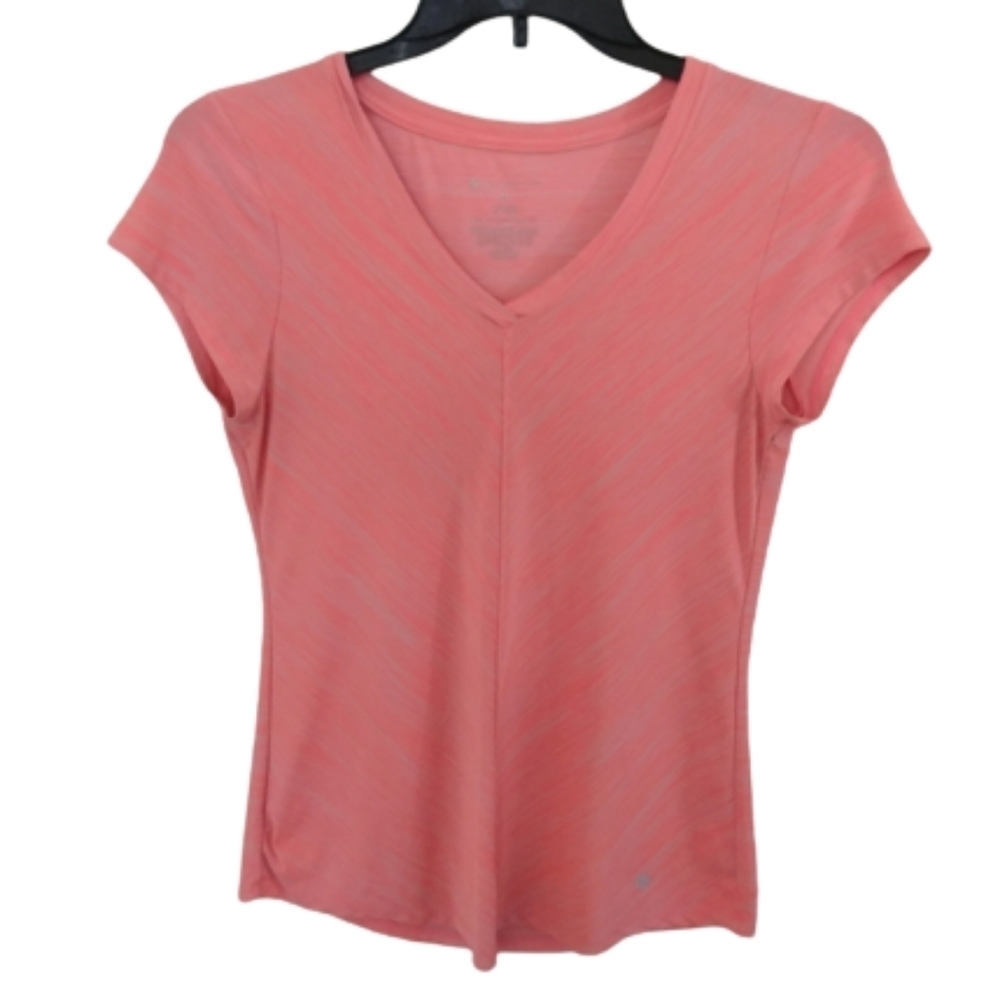 Bally Total Fitness Orange Pink V-neck Sportswear Active Casual T-shirt Top - Picture 3 of 11